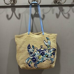 Vera Bradley Blueberry Blooms Raffia Beach Bag